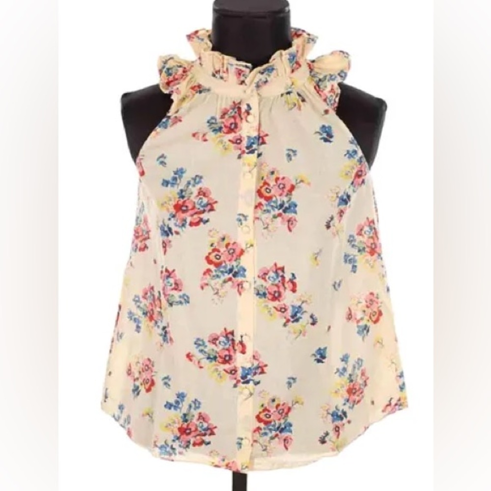 Sezane Floral Ruffle Neck Women Top Size 42